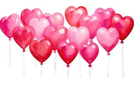 Cluster of Glossy Pink Heart-Shaped Balloons by Generative AIの素材