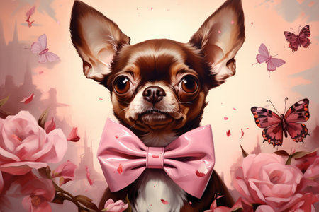 Enchanting Chihuahua Amidst Blossoms and Butterflies by Generative AIの素材