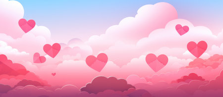 Valentine's Day Dream - Hearts Adrift in a Pink Gradient Sky - Generative AIの素材