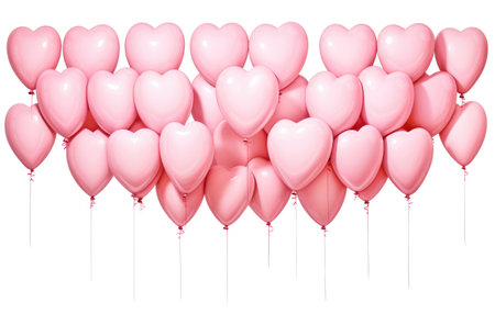 Cluster of Glossy Pink Heart-Shaped Balloons by Generative AIの素材