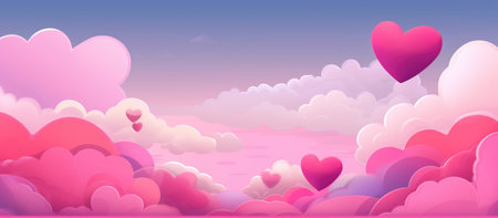 Valentine's Day Dream - Hearts Adrift in a Pink Gradient Sky - Generative AIの素材