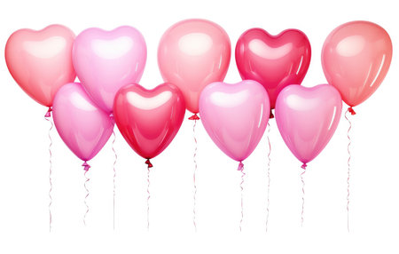 Cluster of Glossy Pink Heart-Shaped Balloons by Generative AIの素材