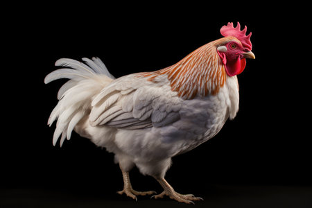 Proud Rooster with Vibrant Feathers Strutting on Black by Generative AIの素材