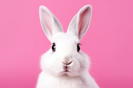 Serene Gaze: A Delicate White Rabbit Against a Soft Pink Backdrop by Generative AIの素材