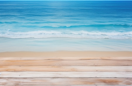 Rustic Seaside Elegance: Distressed Blue Wooden Planks Background by Generative AIの素材