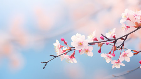 Serene Springtime Scene with Delicate Pink Cherry Blossoms by Generative AIの素材