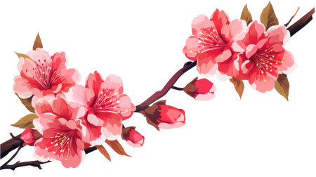 Stylized Cherry Blossom Duo on White - Spring's Artful Bloom by Generative AIの素材