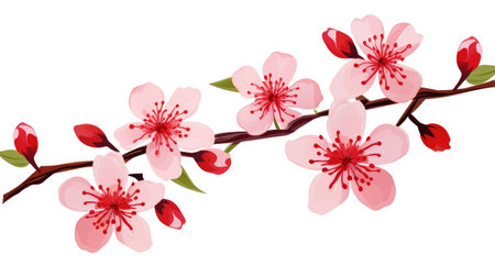 Stylized Cherry Blossom Duo on White - Spring's Artful Bloom by Generative AIの素材