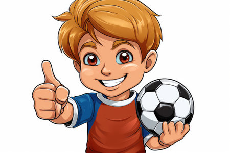 Animated Soccer Star Boy with Thumbs Up - Cheerful Sports Spirit by Generative AIの素材