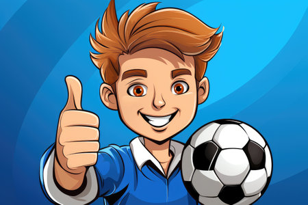 Animated Soccer Star Boy with Thumbs Up - Cheerful Sports Spirit by Generative AIの素材