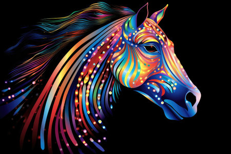 Spectral Vision: A Vibrant Abstract Horse Portrait in Bold Colors by Generative AIの素材