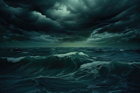 Electric Charge: The Intense Drama of a Stormy Sea and Lightning-Filled Sky by Generative AIの素材