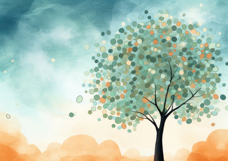 Whimsical Tree of Life: Colorful Circular Foliage in Artistic Harmony by Generative AIの素材
