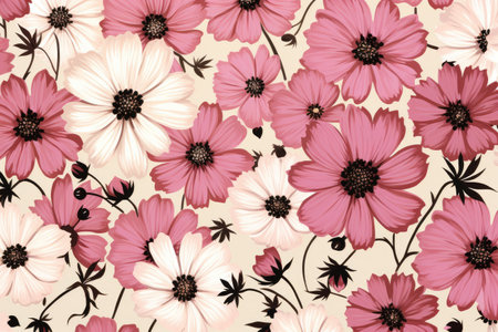 Enchanting Field of Pink Cosmos Blooms: Spring's Delicate Beauty by Generative AIの素材