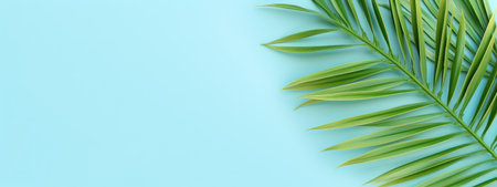 Tranquil Green Palm Leaves Framing a Serene Turquoise Background by Generative AIの素材