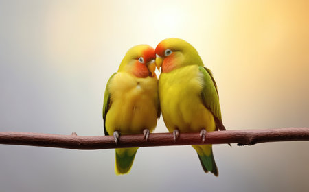 Affectionate Lovebird Duo Perched Together in Harmony - Captured by Generative AIの素材