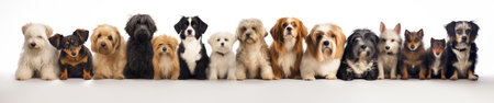 Diverse Canine Assembly: A Charming Line-Up of Various Dog Breeds by Generative AIの素材
