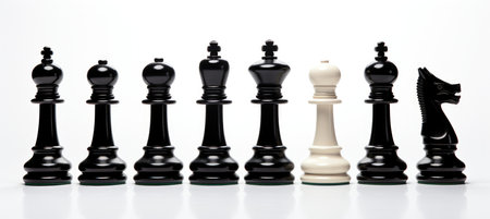 Strategic Encounter: Elegant Black Chess Pieces Ready for Battle by Generative AIの素材