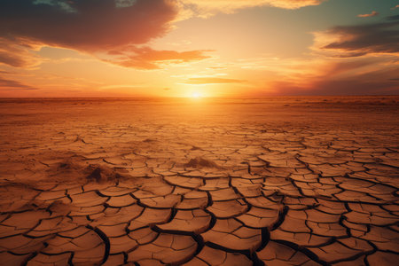 Vast Desert Sunset Embraces the Silence of a Patched Earth by Generative AIの素材