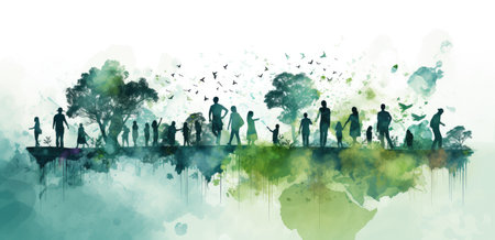Harmonious Gathering: Diverse Silhouettes Amidst Artistic Nature by Generative AIの素材