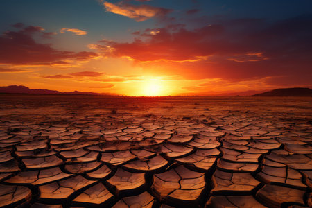 Vast Desert Sunset Embraces the Silence of a Patched Earth by Generative AIの素材