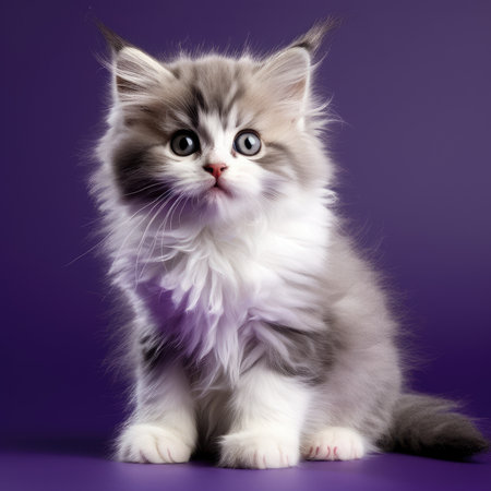 Charming Whiskered Wonder: A Fluffy Kitten's Portrait by Generative AIの素材