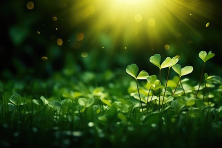 Emerald Bliss: Dew-Kissed Clovers Shimmering with Fortunate Hues by Generative AIの素材