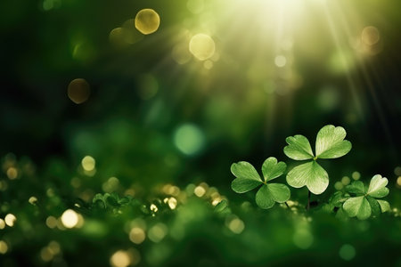 Emerald Bliss: Dew-Kissed Clovers Shimmering with Fortunate Hues by Generative AIの素材