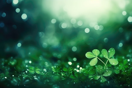 Emerald Bliss: Dew-Kissed Clovers Shimmering with Fortunate Hues by Generative AIの素材