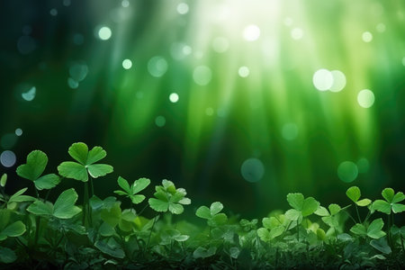 Emerald Bliss: Dew-Kissed Clovers Shimmering with Fortunate Hues by Generative AIの素材