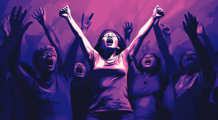 Empowerment in Unity: Illustration of Women's Joyful Uprising by Generative AIの素材
