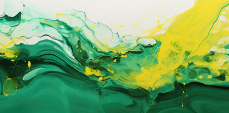Flowing Vivacity: Abstract Green and Yellow Acrylic Waves in Motion by Generative AIの素材