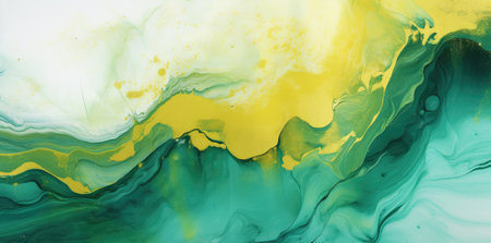 Flowing Vivacity: Abstract Green and Yellow Acrylic Waves in Motion by Generative AIの素材