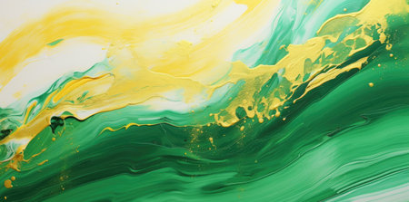 Flowing Vivacity: Abstract Green and Yellow Acrylic Waves in Motion by Generative AIの素材