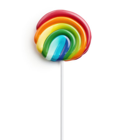 Vibrant Rainbow Swirl Lollipop on a Stick - Pure Sweetness by Generative AIの素材