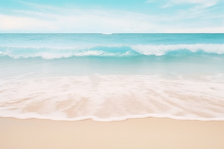 Tranquil Shoreline: Pristine Beach and Crystal-Blue Waters by Generative AIの素材