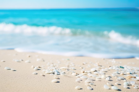 Serenity on the Shore: A Close-Up of Seashells on Pristine Beach Sands by Generative AIの素材