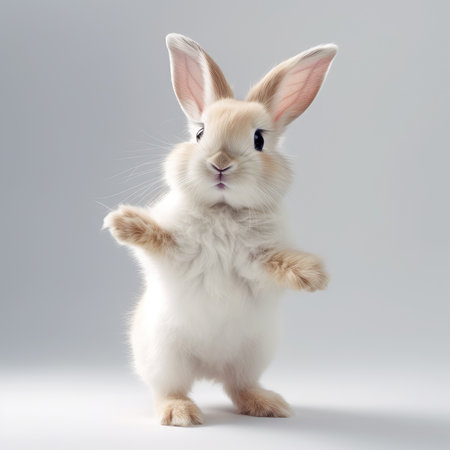 Endearing Fluffy Bunny Standing Tall with Inquisitive Eyes by Generative AIの素材
