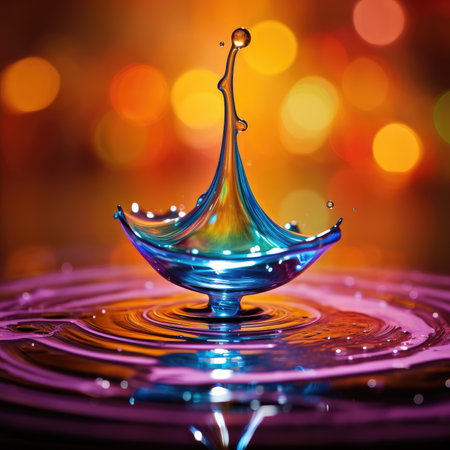 Kaleidoscopic Water Drop Dance Capturing the Art of Motion by Generative AIの素材