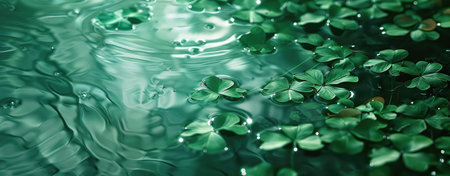 Emerald Clovers with Dew Drops - A Fresh Spring Morning by Generative AIの素材