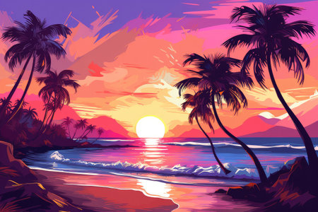 Tropical Sunset Serenity by Generative AI - A Picture Perfect Escapeの素材