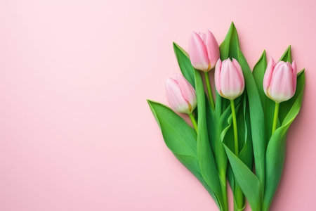 Delicate Pink Tulips Embrace - Spring's Soft Touch Revealed by Generative AIの素材