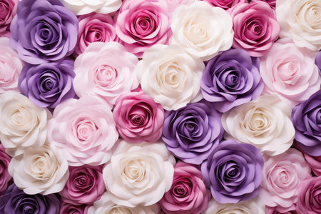 Enchanting Bloom: A Tapestry of Handcrafted Paper Roses in Soft Hues by Generative AIの素材