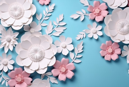 Spring's Embrace: Stylized Cherry Blossoms on Serene Blue by Generative AIの素材