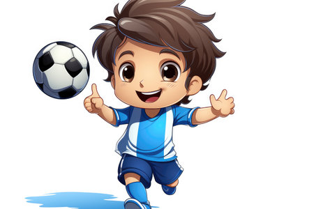 Cheerful Young Soccer Star in Action - Animated Sports Enthusiasm by Generative AIの素材