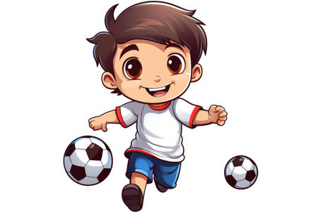 Cheerful Young Soccer Star in Action - Animated Sports Enthusiasm by Generative AIの素材