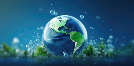 Sustaining Earth: Pristine Water Droplets Embrace the Blue Planet by Generative AIの素材