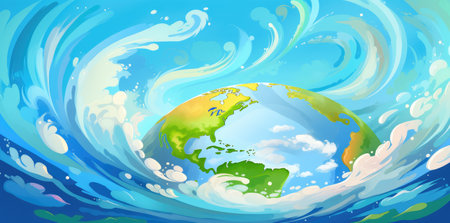 Sustainable World - Earth Enriched by Verdant Nature's Embrace by Generative AIの素材