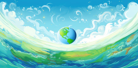 Sustainable World - Earth Enriched by Verdant Nature's Embrace by Generative AIの素材