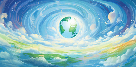 Sustainable World - Earth Enriched by Verdant Nature's Embrace by Generative AIの素材